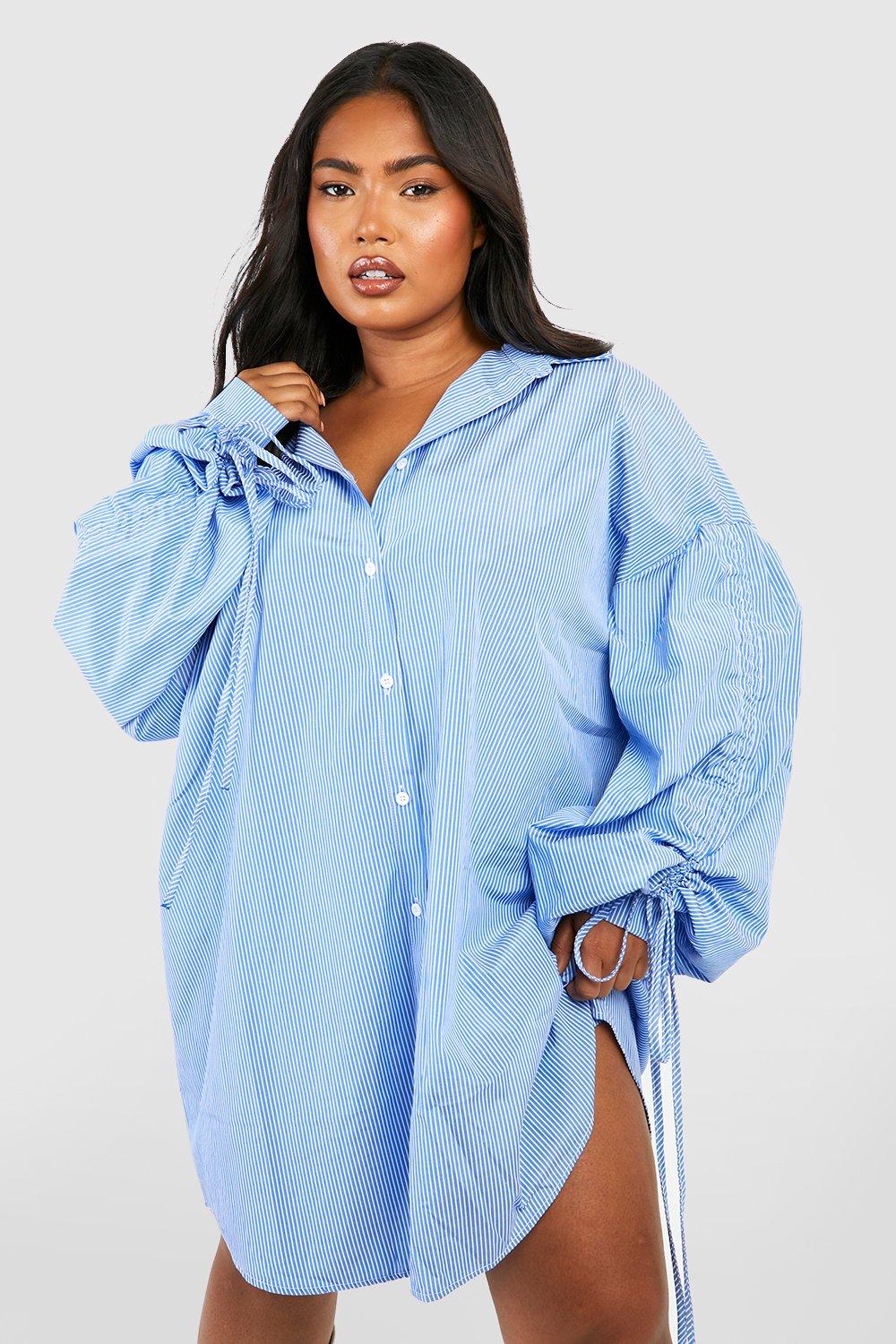 Grande taille Robe chemise oversize fronc e rayures